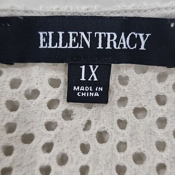 Ellen Tracy Top Tunic Cream Linen & Lace 3/4 sleeve Women's 1X - Picture 6 of 8